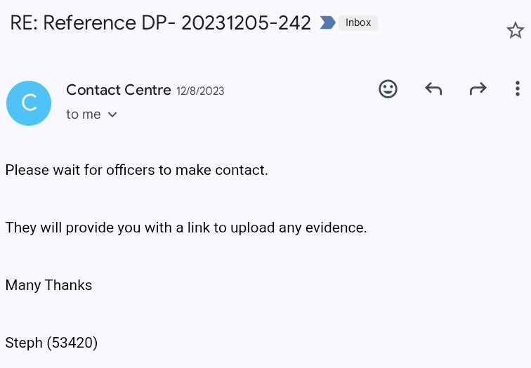 PC Hart email 8th December 2023