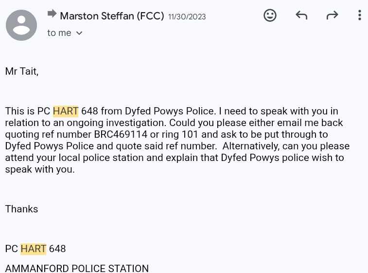 Police email with US date format