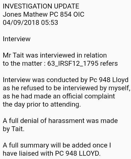 Document showing police communication