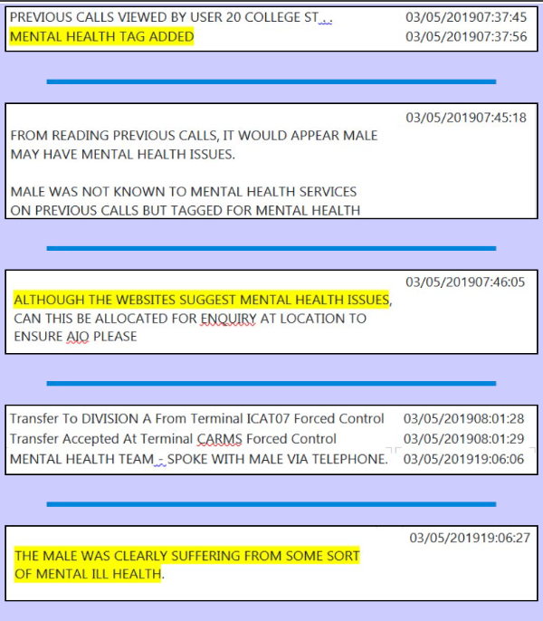 Police report with mental health tag