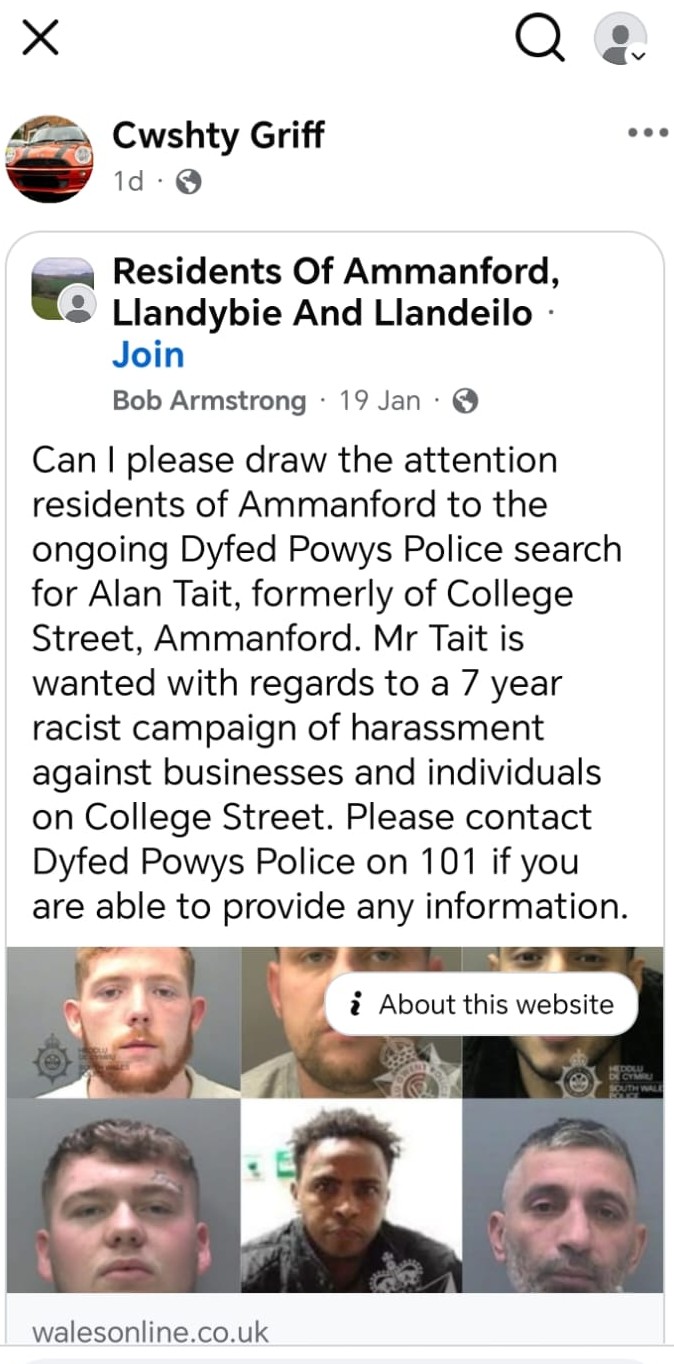 Simon Griffiths reposts an altered copy of the wanted notice