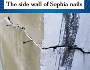 Cracks in Sophia nails wall with 8 inch cable ties