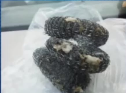 Steel wool placed in pipe to collect samples