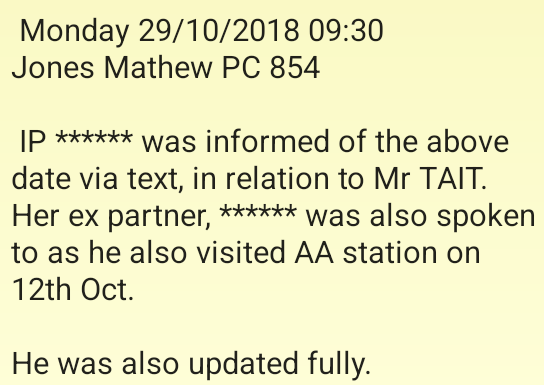 Crime management report extract showing Garient Jones was fully updated